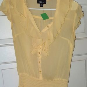 Sheer ruffle v neck blouse